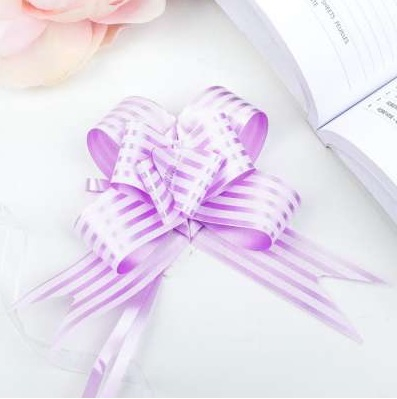 Бант упаковочный 30мм Бабочка с рис. Полоски фиолетовый  10шт/уп