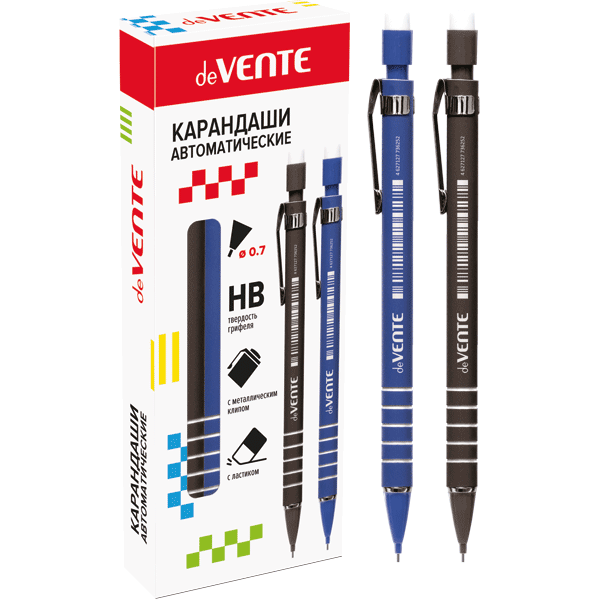 Карандаш авт 0,7мм НВ с ластиком, синий корп.,покрытие soft touch