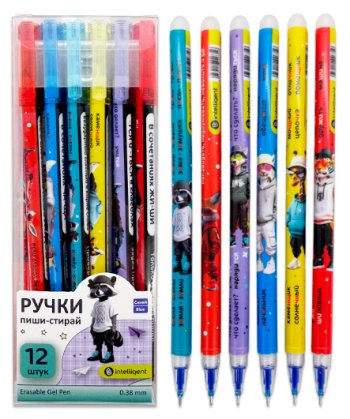 Ручка гель "пиши-стирай" Животные  0,38мм, синяя