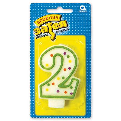 Свеча д/торта цифра  "2" 7,6см/а