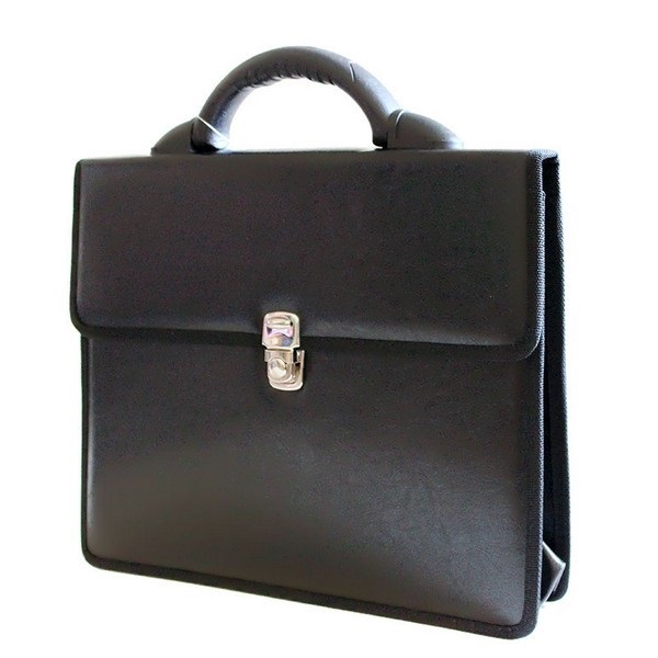 Портфель кожзам черный 2 отд, мет.замок Волхов