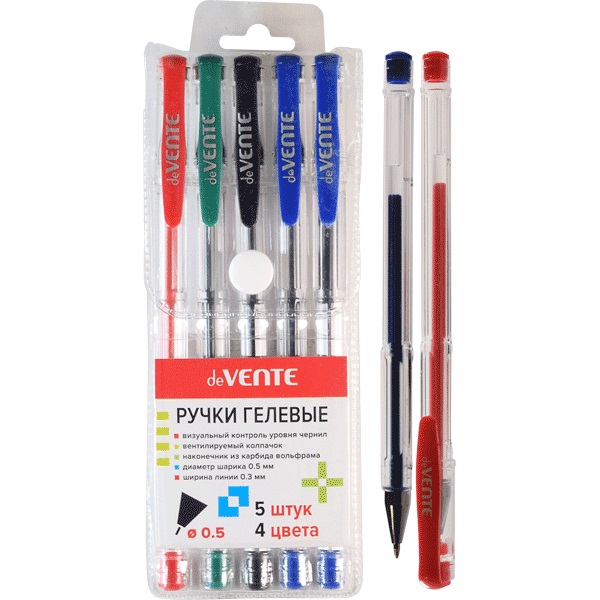 Набор гелевых ручек  4цв. 5шт 0,5мм  прозрачн. корпус