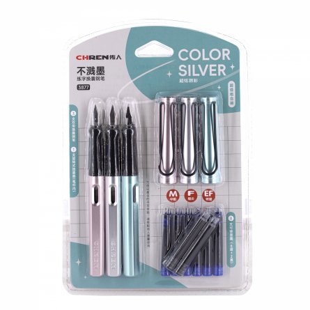 Ручка перьевая + 8 картриджей (6син, 2чёрн), 3шт