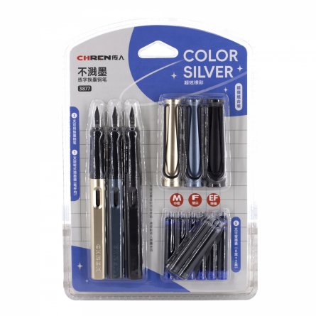 Ручка перьевая + 8 картриджей (6син, 2чёрн), 3шт