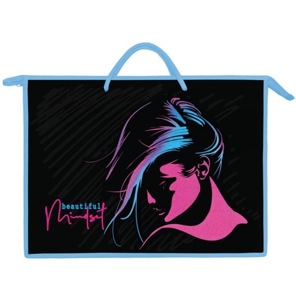 Папка с ручками А3  пластик Девочка неон