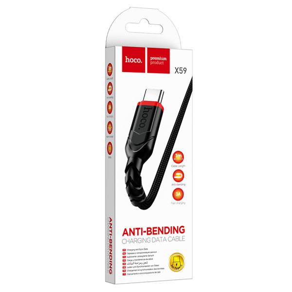 Кабель USB - TypeC 1,0м Hoco X59 3A, чёрный