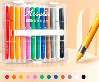 Маркер-кисть акриловый 12цв круглый корпус с индик.