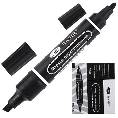 Маркер  двухсторонний черный перманентный  5,0мм-2,0мм