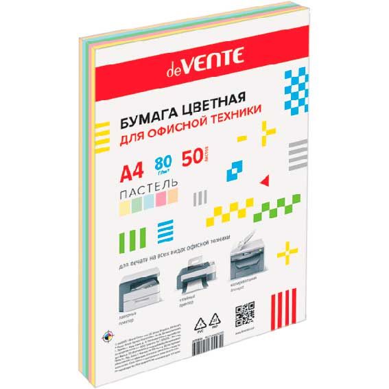 Бумага мix А4 deVente  50л, 5цв Пастель 80г/м