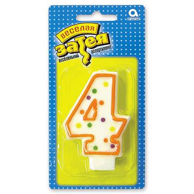 Свеча д/торта цифра  "4" 7,6см/а