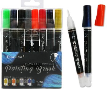 Маркер-краска Блестящие  8цв., глиттер, кисть 1-мм