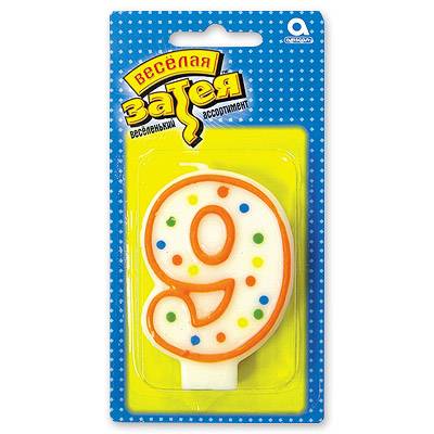 Свеча д/торта цифра  "9" 7,6см/а