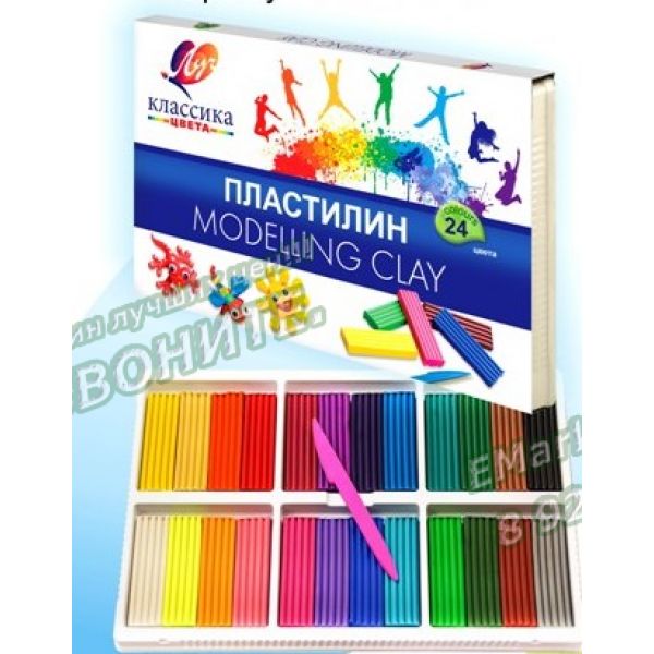 Пластилин Классик 24цв. 380гр пенал+стеки