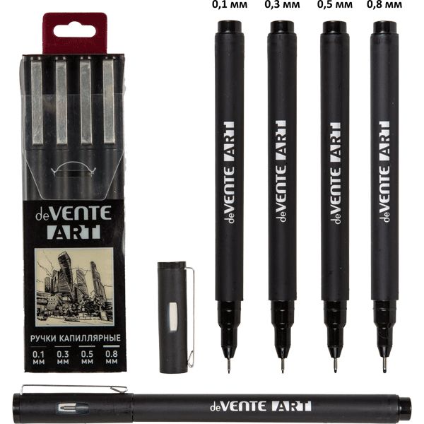 Ручка капиллярная набор  4шт, d=0,1, 0,3, 0,5, 0,
