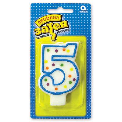 Свеча д/торта цифра  "5" 7,6см/а
