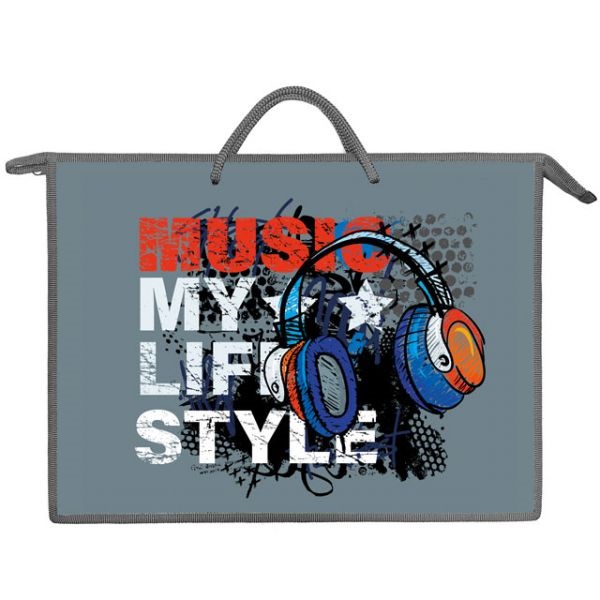 Папка с ручками А3  пластик Наушники гранж