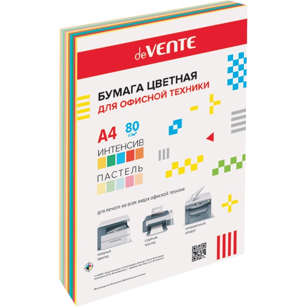 Бумага мix А4 deVente 100л 10цв (5интен., 5пастель) 80 г/м,