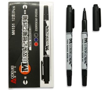 Маркер  двухсторонний черный перманентный  0,5мм