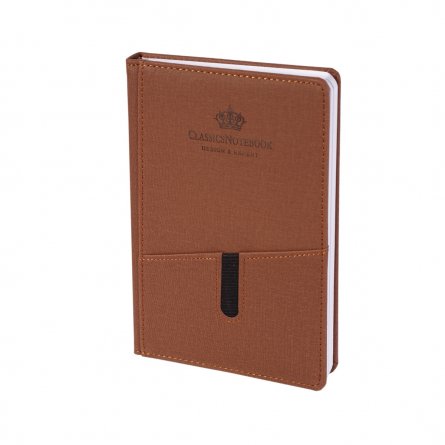 Ежедневник А5 7Бц Коричневый, 140л, лен, клетка, внешний карман