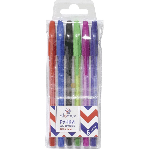 Набор шариковых ручек 6цв. 0,7мм, метал.након.