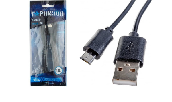 Кабель USB - microB 1,8м Гарнизон черный