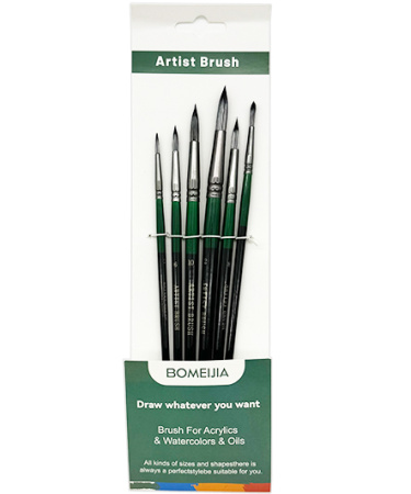 Кисти н-р нейлон  6 шт круглые №2,4,6,8,10,12