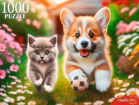 Пазлы 1000 эл Корги и британский котёнок