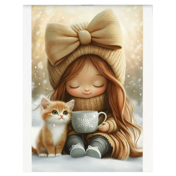 Блокнот А6  40л Девочка с котёнком и кофе