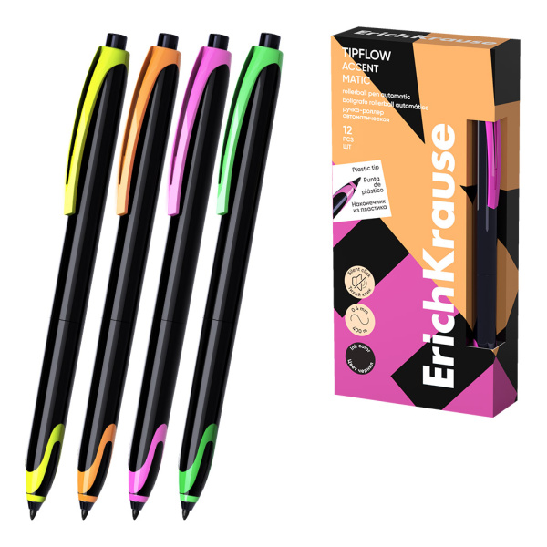 Ручка-роллер авт. EK TipFlow Matic Accent, чёрный 0,5мм