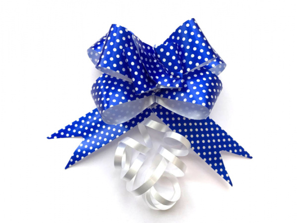 Бант упаковочный 30мм Бабочка синий, горошек 10шт/уп