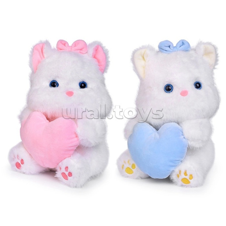 Игрушка мягкая Кошка беленькая с сердцем 25см