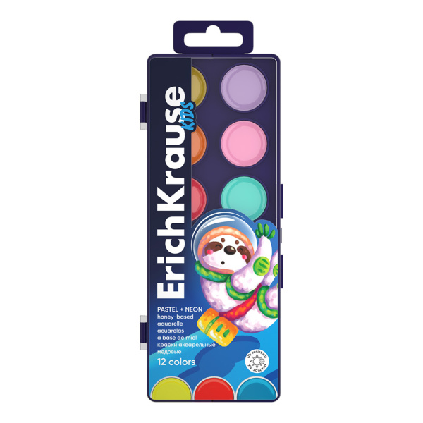 Краски акв. Kids Space Animals Медовая Neon+Pastel 12цв.