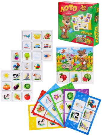Игра Лото (30фишек) + Пазлы (24эл) Для малышей