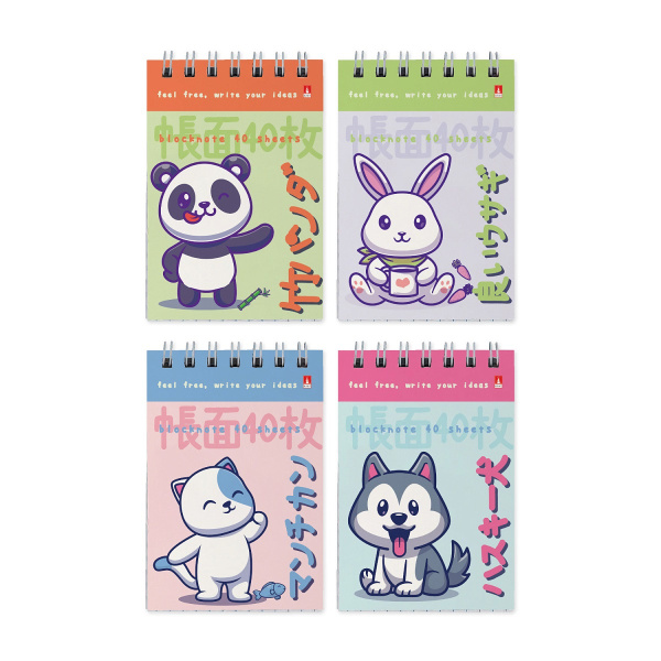 Блокнот/гребень  А7 40л Kawaii Animals, 4 вида
