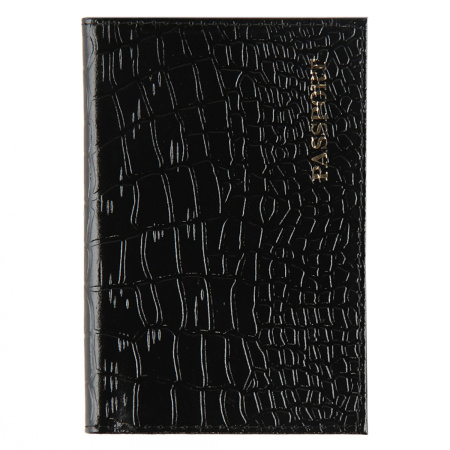 Обложка/паспорта "Cayman" чёрная, кожа, лак, тисн. фольгой