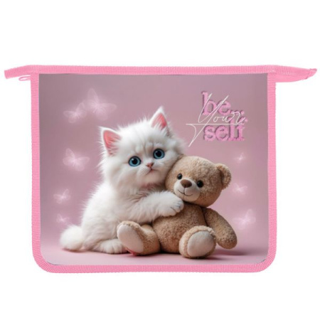 Папка д/тетр  А5  на молнии  Котик с мишкой