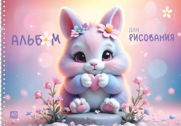 Альбом/гребень 40л Пушистый зайчик, металлиз.