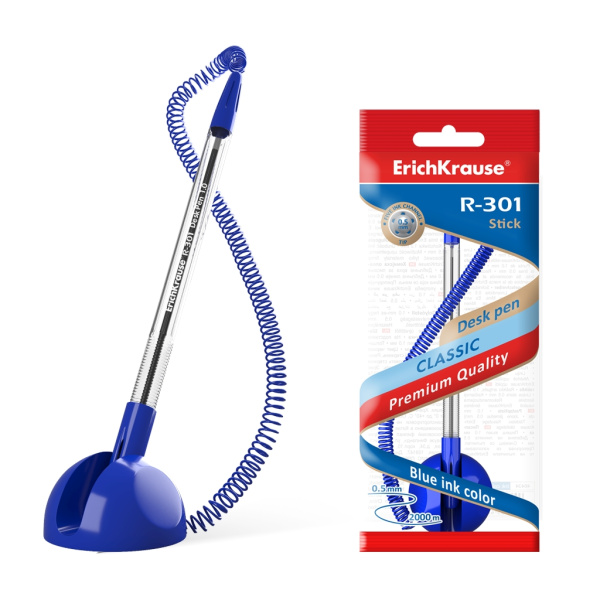 Ручка на подставке с пластик.шнуром EK R-301 Desk Pen синяя