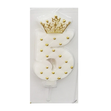 Свеча д/торта цифра Корона на белом "5"  9см