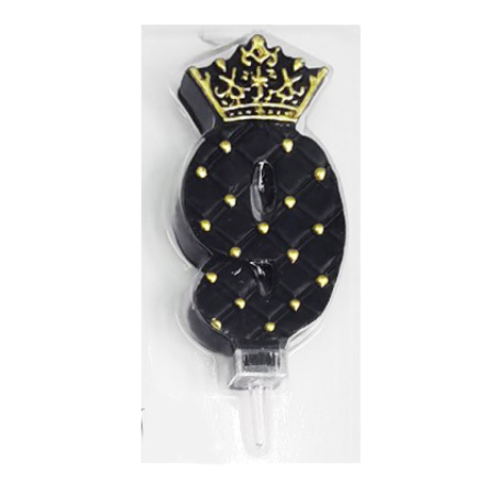Свеча д/торта цифра Корона на черном "9"  9см