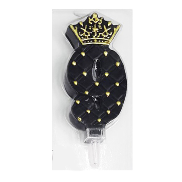 Свеча д/торта цифра Корона на черном "9"  9см