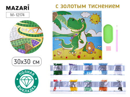 Алмазная мозаика 30*30см Динозавр, золотое тиснение