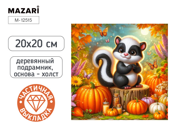 Алмазная мозаика 20*20см Барсук, частичная