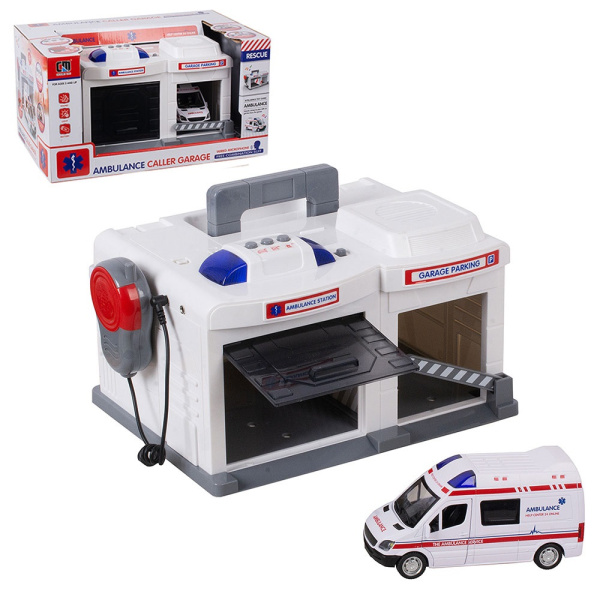 Гараж с метал. машинкой  03 Скорая, свет, звук