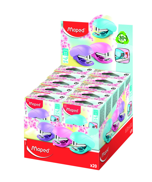 Степлер №24/6 26/6  мини 15л Vivo pastel, антистеплер