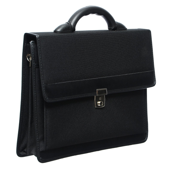 Портфель ткань 4отд Мга, мет.замок, ремень, черный