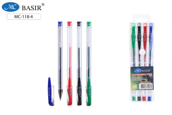 Набор гелевых ручек  4цв. MС  прозр.корпус