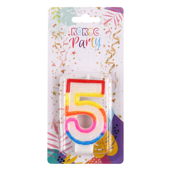 Свеча д/торта цифра Радужная "5"  7см