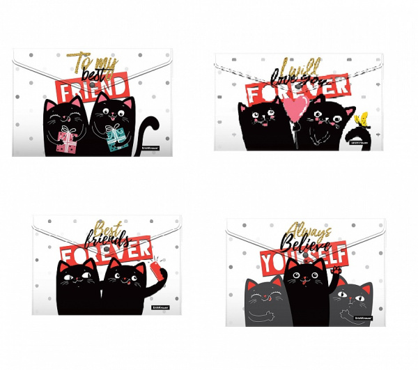 Папка-конверт кнопка А4 Feline Friends ассорти 4шт/уп