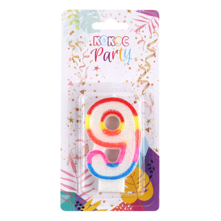 Свеча д/торта цифра Радужная "9"  7см